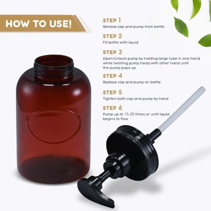 24 oz Wide Mouth Plastic Bottle Dispensers, Amber, Set of 2 | Lotion pumps - color: 2-amber