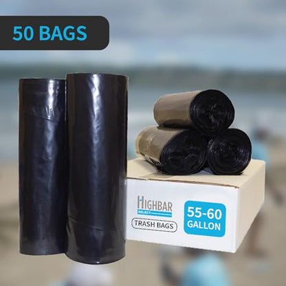 Industrial Grade 50 Count Black Trash Bags, 55-60 Gallon, 2.0 Mil, 36 x 58, Extra Strength, Heavy Duty, Tear and Puncture Resistant, No Ears, Unscented, Durable, No Ties, Made in USA - style: 55-60 Gal, 2.0 Mil, 50 Count, Black