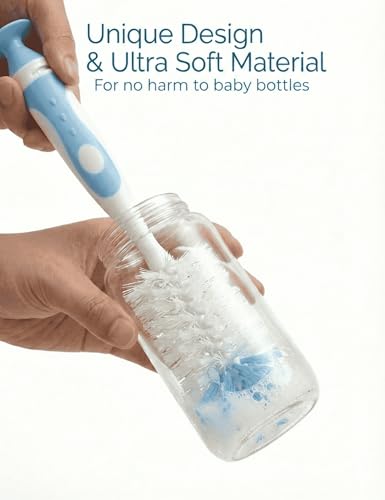 Baby Bottle Brush Set, Bottle Cleaner,2Pcs Bottle Brush with Stand, 2 Hidden Nipple Brush, 2 Straw Brush, 1 Lid Brush, Nylon Bottles Brush Cleaner for Baby Bottle, BPA-Free(Blue) - color: Blue-nylon & Nylon Brush
