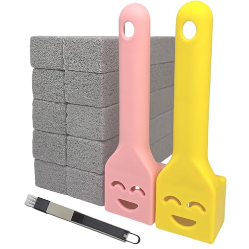 10-Pack of Pumice Cleaning Sticks with 2 Universal Handles and 1 Dustpan Brush Cleaning Brush. Gray Pumice Cleaner, Suitable for Cleaning Toilets, bathrooms, Kitchens, spas and Swimming Pools - color: 11-in-1