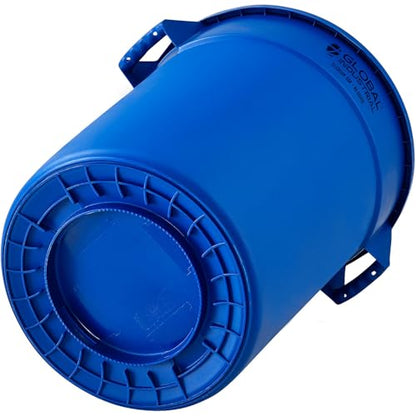 Global Industrial Commercial Round Trash Can, 32 Gallon Capacity, Plastic Garbage Can, Indoor and Outdoor Utility Trash Can, Blue, 21-3/4"W x 27-1/2"H, No Lid - color: Blue