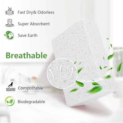 Cleaning and Washing Sponge, 3 Pack Large Extra Thick Heavy Duty Sponge Multi-Purpose for Kitchen Bathroom Bike Boat Car, Natural Cellulose Sponges 4" X 6" X 2" (White) - color: A-white