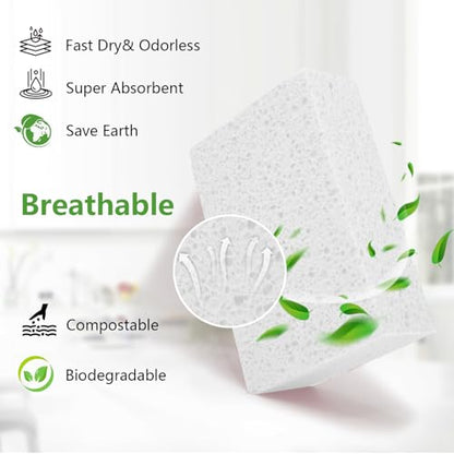 Cleaning and Washing Sponge, 3 Pack Large Extra Thick Heavy Duty Sponge Multi-Purpose for Kitchen Bathroom Bike Boat Car, Natural Cellulose Sponges 4" X 6" X 2" (White) - color: A-white