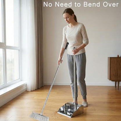 Indoor Soft Bristles Broom and Dustpan Angle Sweeping Dustpan and Broom with Long Handle for Kitchen Hardwood Floor Cleaning