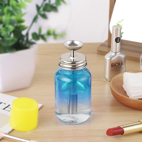 Noverlife 4Oz / 120ml Push Down Pump Dispenser with Copper Core, Nail Polish Remover Pump Bottles Glass Rubbing Alcohol Dispensers, Refillable Alcohol Dispenser Push Down Bottle - Gradient Blue - color: E - 1pcs - Blue Round Shaped