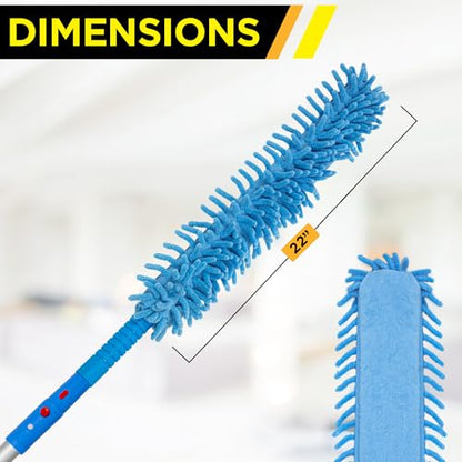 22" Flexible Wand Duster with Microfiber & Chenille Sleeve - Bendable, Washable, High-Reach Dusting for Ceiling Fans, Walls, Cabinets & More - Compatible with Extension Poles
