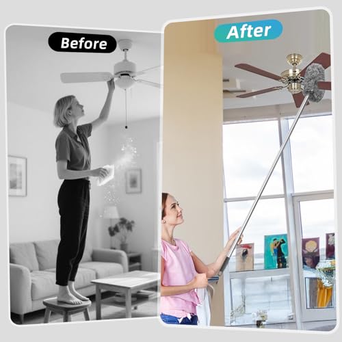 DRQ Ceiling Fan Cleaner Duster, Reusable Microfiber Duster with Extension Pole, 13 to 48 Inch Fan Blade Cleaner, Removable Dusters for Cleaning Walls Bookshelves Door Window Top (Grey) - color: Gray