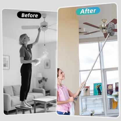 DRQ Ceiling Fan Cleaner Duster, Reusable Microfiber Duster with Extension Pole, 13 to 48 Inch Fan Blade Cleaner, Removable Dusters for Cleaning Walls Bookshelves Door Window Top (Grey) - color: Gray