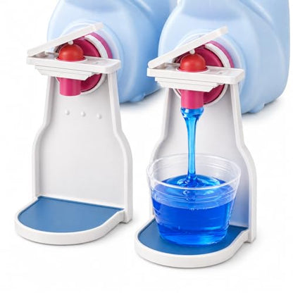 2-Pack Laundry Detergent Cup Holder & Fabric Softener Drip Catcher, Easy-Press Lever with Secure Spout Clamp, Removable Drip Tray & Non-Slip Pad, Helps Reduce Sticky Residue and Keep Washer Cleaner