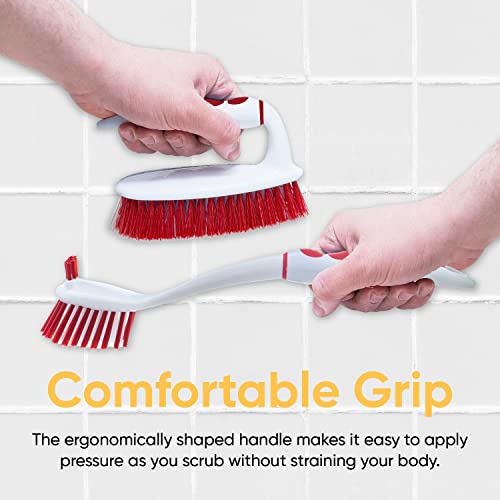 Deep Cleaning Brush Scrubber Set of 3-2 Double Sided Dish and Vegetable Brush and 1 All-Purpose Scrub Brush – Heavy Duty, Non-Scratch, Multipurpose Utility Scrubber for Home, Kitchen, Bathroom – Red
