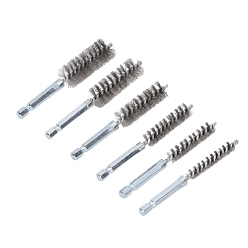6 Piece Bore Cleaning Brush Set 1/4 Inch Hex Shank for Drill Impact Driver and 8-19mm Diameter Applications - size: Steel Wire (Silver)