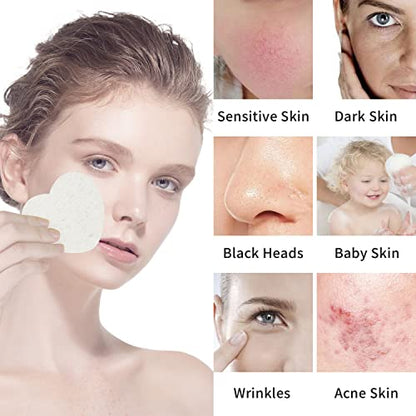 50-Count Facial Sponges Compressed, 100% Natural Cellulose Face Sponge Professional Cosmetic Spa Sponges for Face Cleansing, Exfoliating Mask, Makeup Removal for Travel and Home, White+Pink - color: 50- Pack White+pink