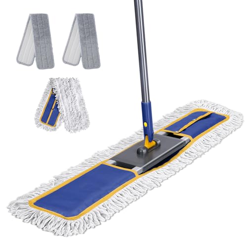 36" Commercial Mop for Floor Cleaning, Masthome Heavy Duty Industrial Mop with 3 Pads, Professional Microfiber Mops with 60'' Long Handle,Large Dust Mops for Office Garage Warehouse Factory Mall(Blue) - color: Blue Large