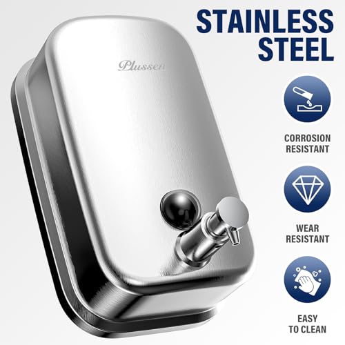 Commercial Wall Mounted Stainless Steel Soap Dispenser, Liquid & Gel Hand Sanitizer for Public Restrooms, Janitorial Cleaning Supplies, Key Lock, Leak-Proof for Hotels, Hospitals, Offices - size: 500ml(17oz)