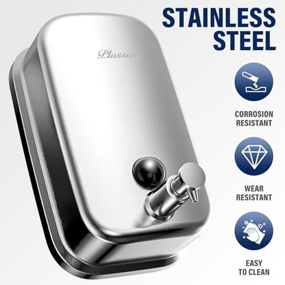 Commercial Wall Mounted Stainless Steel Soap Dispenser, Liquid & Gel Hand Sanitizer for Public Restrooms, Janitorial Cleaning Supplies, Key Lock, Leak-Proof for Hotels, Hospitals, Offices - size: 500ml(17oz)