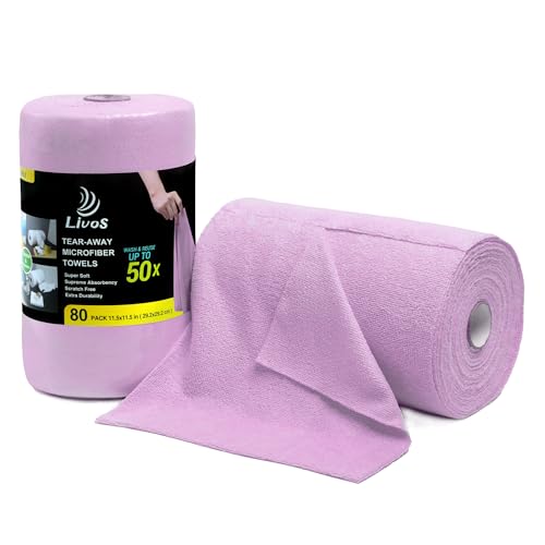 LIVOS Microfiber Cleaning Cloth Roll - 80 Pack, Reusable Paper Towels Purple Tear Away Towels, Microfiber Towels for Cars, Super Absorbent Lint Free Cleaning Rags for House,Kitchen,Window-11.5"x11.5" - color: Purple