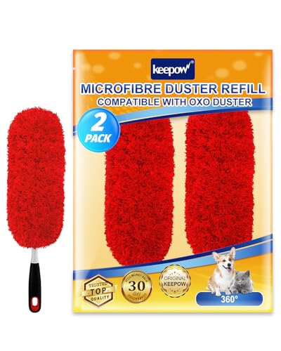 KEEPOW Reusable Microfiber Duster Refills Compatible with OXO Duster, Washable Dusters Refill Compatible with Good Grips Microfiber Extendable Dusters for Cleaning, 2 Pack(Handle is Not Included) - color: Red-2 Pack
