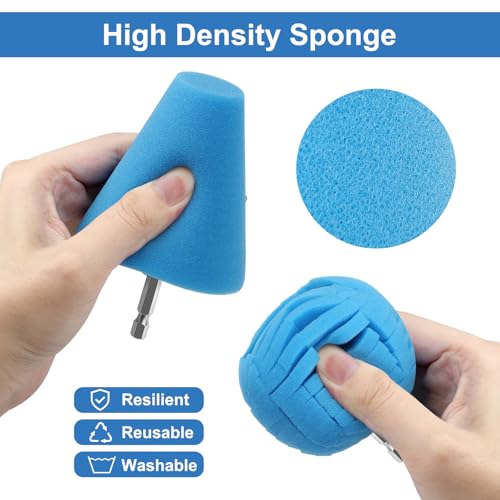 Linkstyle 8PCS Wheel Polishing Pads Kit for Drill, Foam Buffing Cone, Sponge Polishing Ball, with 1/4" Hex Extension Holder & Cleaning Brush for Car Rim, Wheel Hub, Motorcycle, Aluminum,Metal - style: Cone & Ball_8PCS