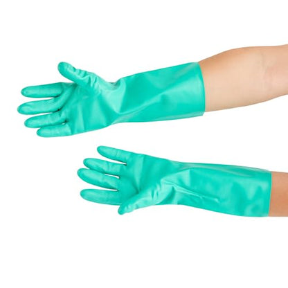 Restaurantware-Clean Tek Professional 15 Mil Medium Cleaning Gloves, 1 Pair Of Long Cuff Gloves - Flock Lining, No-Powder, Green Nitrile Chemical Tolerant Gloves, No-Latex, Heavy-Duty Tasks - color: Green, size: Medium