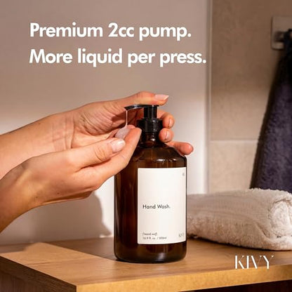 KIVY Glass Soap Dispenser Set [INCL. Waterproof Labels] - Brown Glass Soap Dispenser with Pump - Hand Soap and Dish Soap Set - for Kitchen, Shower & Bathroom (2X 16oz) - color: Brown Glass