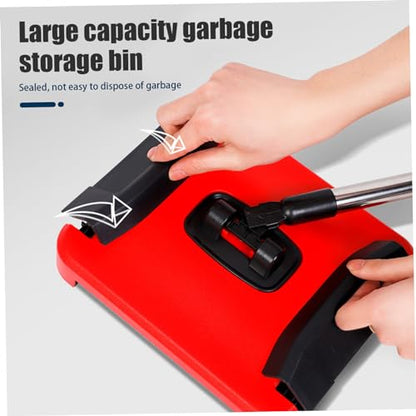 Carpet Sweeper Manual 3 Rolling Brushes Floor Sweeper Carpet Brush with Wheels and Large Waste Bin 43" Detachable
