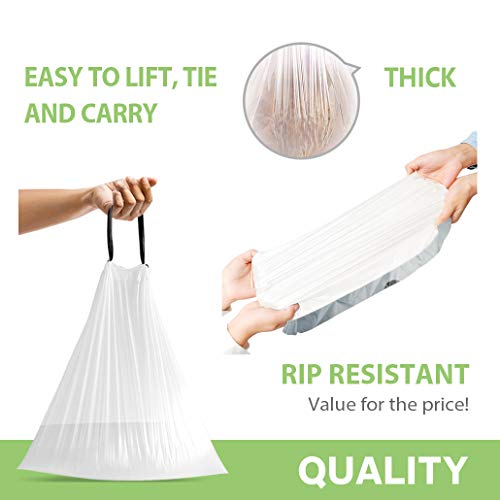 Teivio 1.6 Gallon 120 Counts Strong Drawstring Trash Bags Garbage Bags, Small Bathroom Trash Can Liners, Plastic Waste Basket Liners for Home Office Kitche, White - style: 1.6Gal-White-120pcs-Drawstring