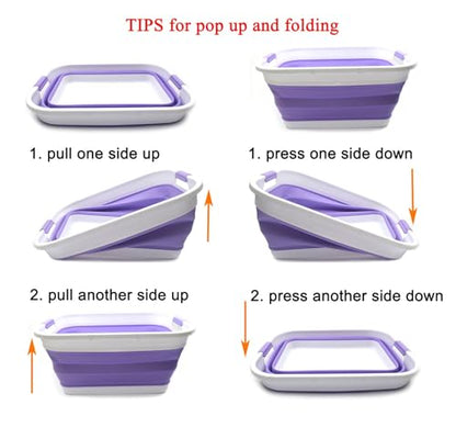SAMMART 41L (10.8 gallon) Collapsible Plastic Laundry Basket-Foldable Pop Up Storage Container/Organizer-Portable Washing Tub-Space Saving, Water capacity: 32L (8.4 gallon) (Rectangular, Lt. Purple) - color: Lt. Purple