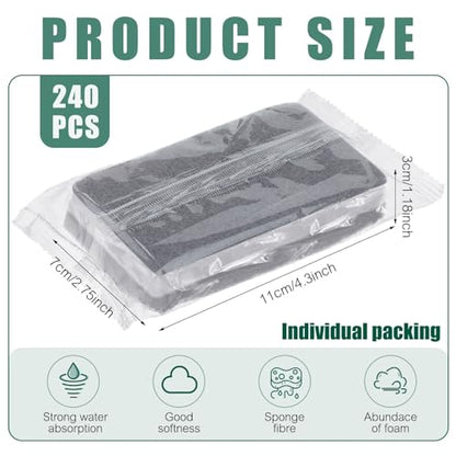 Tanlade 240 Pcs Individually Wrapped Sponge Dishwashing Sponge Bulk Non Scratch Scrub Sponges Kitchen Scouring Pad for Household Cleaning Rental Dishes Hotel Apartment Car (Gray,White) - color: Gray, White