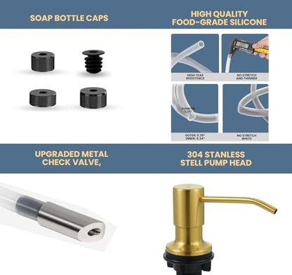 SBEN Built-in Kitchen Sink Soap Dispenser – Stainless Steel Pump, 17 oz Bottle and Extension Tube Kit 47", Upgraded Metal Check Valve, Countertop Hand Soap & Lotion Dispenser (Gold Brushed) - color: Gold Brushed