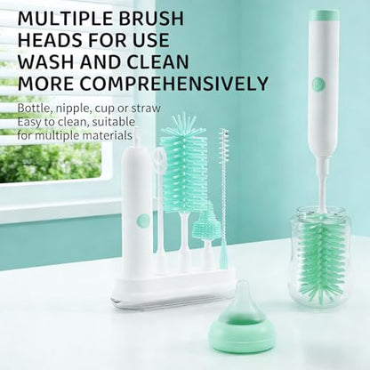 Rechargeable Electric Bottle Brush with Stand - 360° Spin Silicone Cleaner for Baby Bottles, Breast Pumps & Small Household Containers (Light Green) - color: Light Green
