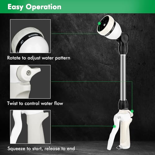 RESTMO Metal Watering Wand, Heavy Duty Garden Hose Wand with 180° Swivel Ratcheting Head, 16'' Hose Nozzle Sprayer with 7 Spray Patterns and Flow Control, for Water Hanging Baskets and Shrubs, White - color: White