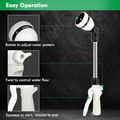 RESTMO Metal Watering Wand, Heavy Duty Garden Hose Wand with 180° Swivel Ratcheting Head, 16'' Hose Nozzle Sprayer with 7 Spray Patterns and Flow Control, for Water Hanging Baskets and Shrubs, White - color: White