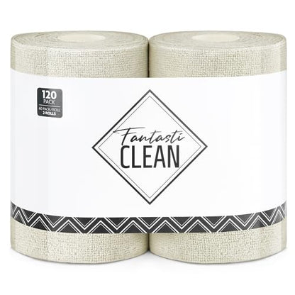 Fantasticlean Microfiber Cleaning Cloth Roll 2 Rolls 120 Pack, Tear Away Paperless Towels, 8" x 8", Reusable Washable Rags, House Kitchen, Pet, Office, Indoor Outdoor, Compact Portable (Off-White) - color: 2 Off-white