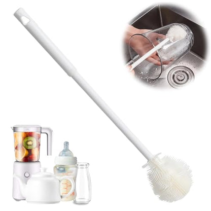 Soft Bristle Silicone Cup Brush, Upgrade 360°Silicone Cup Brush Long Handle Water Bottle Brush Cleaner, Cup Cleaner Brush Cup Lid Cleaning Brush for Narrow Neck containers (1, White)