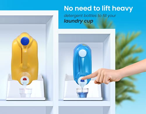 Liquid Laundry Detergent Holder Stand with Drip Tray - 1 Pack - White | Easy Pouring, Rubber Feet, Secure Strap, Angled Stand, Fabric Softener Dispenser for Laundry Room Organization & Storage - color: White