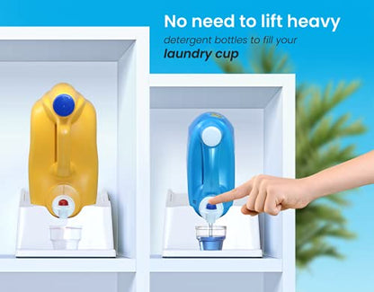 Liquid Laundry Detergent Holder Stand with Drip Tray - 1 Pack - White | Easy Pouring, Rubber Feet, Secure Strap, Angled Stand, Fabric Softener Dispenser for Laundry Room Organization & Storage - color: White