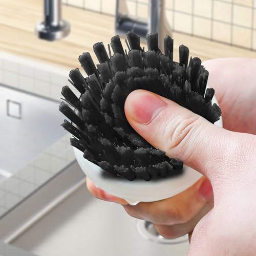 Dish Scrub Brush,Ergonomic Grip Palm Brush,Kitchen Scrub Brushes for Cleaning, Dish Scrubber with Stiff Bristles for Sink, Pots, Pans (Grey+Black) - color: Grey+black