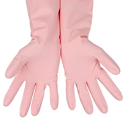 3 Pairs Rubber Cleaning Gloves Latex Free Dishwashing Gloves - 13" Reusable Nitrile Gloves Small, Green+Pink+Red - color: Green+pink+red, size: Small