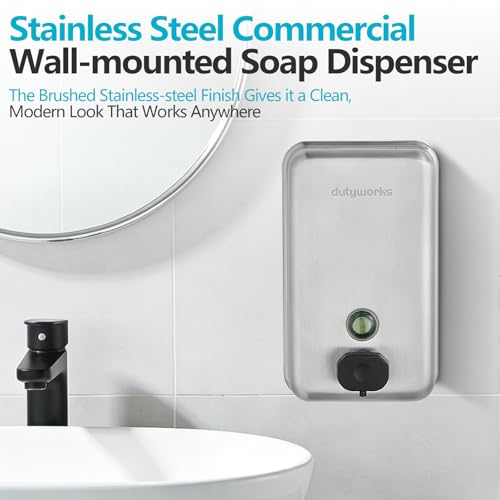 Commercial Soap Dispenser Wall Mount, 1100ML Stainless Steel Wall Mount Soap Dispenser, Leak-Proof Manual Pump for Bathroom Kitchen Office, Silver - size: 37.19 fl.oz./ 1100ml