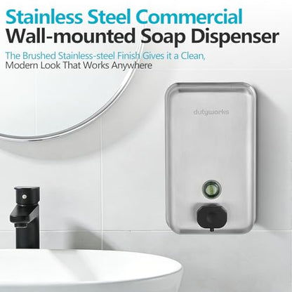 Commercial Soap Dispenser Wall Mount, 1100ML Stainless Steel Wall Mount Soap Dispenser, Leak-Proof Manual Pump for Bathroom Kitchen Office, Silver - size: 37.19 fl.oz./ 1100ml