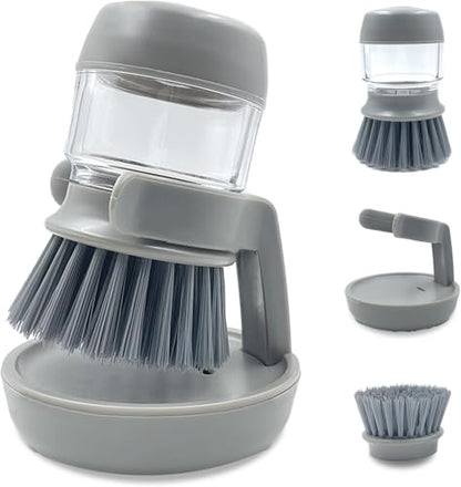 YUEWO Soap Dispenser Dish Brush, Palm Brush Scrub Brush, with Storage Bracket and Drainage Base, Gray