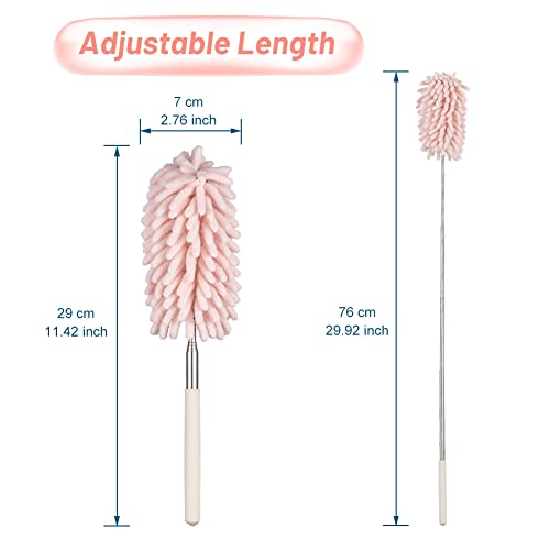 Pink Retractable Microfiber Duster for Cleaning Extendable Washable Hand Duster Feather Duster Cleaning Tool for Cleaning Office, Car, Window, Computer, Air Condition - color: Pink