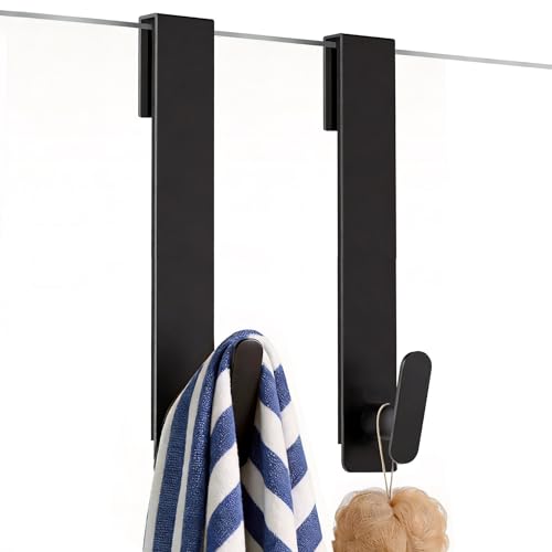 Shower Door Hooks 10 Inch,Extended Heavy Duty Shower Hooks for Towels,Over the Towel Hooks for Bathroom Frameless Glass Door (Black,2 Pack) - color: Black, size: 10 Inch-For 3/8" Thick Glass (2 Pack)