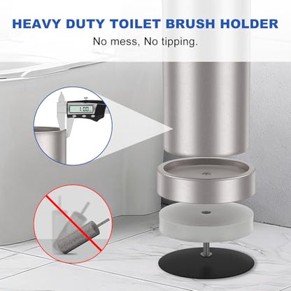 Brushed Nickel Toilet Brush and Holder Set, 304 Stainless Steel Toilet Brush for Bathroom, Heavy Duty Toilet Bowl Brush with Holder, Removable Inner Bowl and Splash Protection, Long Handle - color: Brushed Nickel