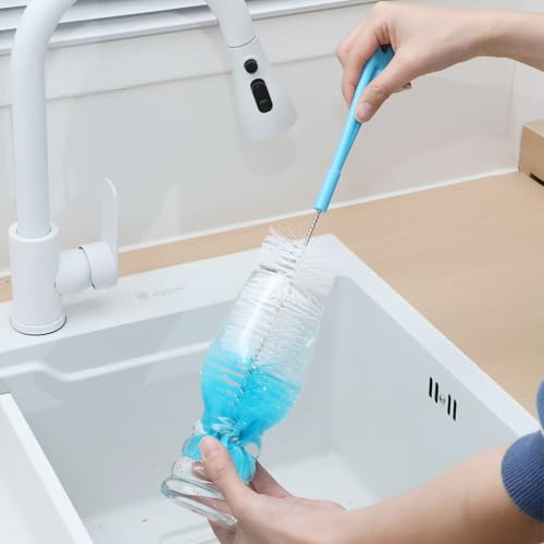 1 Pcs Long Bottle Cleaning Brush Stainless Steel Handle Water Scrubbing 15.2 Inch Cleaning Brush Set for Washing Narrow Neck Bottles, Wine Decanter, Flask, Beer Brewing Supplies