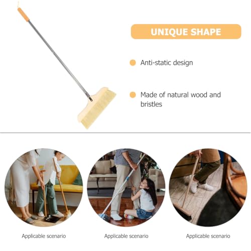 Anti-Static Broom Soft Bristle Brush Sweeping Brooms for Kitchen Bedroom Bathroom Wooden Handle - color: Khaki