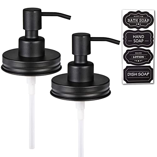 Amolliar Mason Jar Liquid Soap Dispenser Lid, Rust Proof Stainless Steel Replacement, Farmhouse Decor for Kitchen, Bathroom, Bath, Liquid Soap Pump for Hand Soap, Dish Soap, Lotion Soap, Black 2 Pack - color: Black, size: 2 Pack