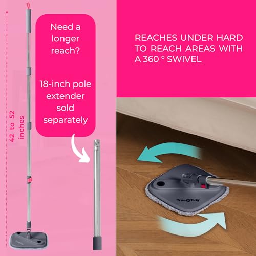 True & Tidy True Clean Spin Mop & Bucket System – Dual Compartment Design for Clean & Dirty Water, 360° Swivel Mop Head, Built-in Scrubbing Brush, Stainless Steel Handle & 2 Reusable Microfiber Pads - size: Spin Mop Deluxe