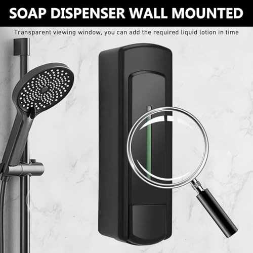 Manual Wall Mounted Single Soap Dispenser, 11.8oz/350ml Black Kitchen Bathroom Commercial Shower Soap Dispenser, Clear Refillable Liquid Lotion Pump, for Liquid Containers Shampoo Chamber Plastic