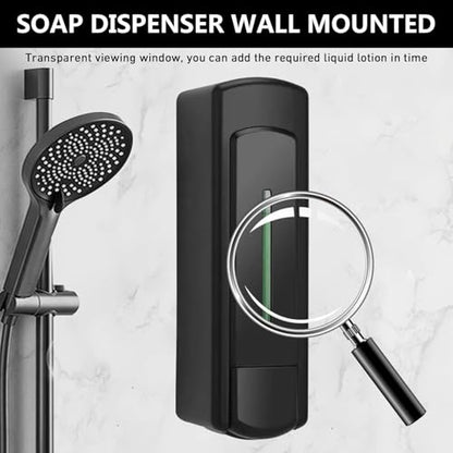 Manual Wall Mounted Single Soap Dispenser, 11.8oz/350ml Black Kitchen Bathroom Commercial Shower Soap Dispenser, Clear Refillable Liquid Lotion Pump, for Liquid Containers Shampoo Chamber Plastic